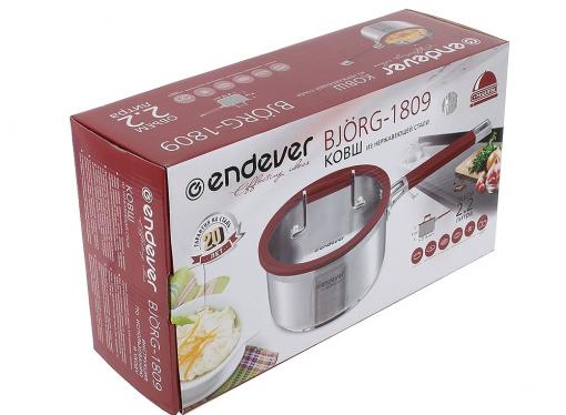 Ковш с крышкой ENDEVER BJORG 1809, 2,2л, 18см* 9.0см, нержавеющая сталь 18/10, силиконовые ручки и края крышки, подходит для всех видов плит