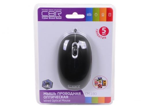 Мышь CBR CM-180 Black, оптика, 1000dpi, офисн., провод 1,3м, USB