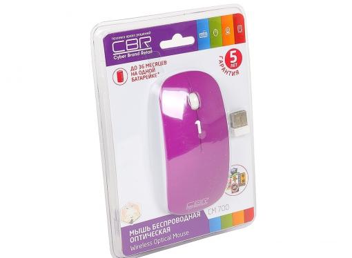 Мышь CBR CM-700 Purple, оптика, радио 2,4 Ггц 800/1200/1600dpi, глянец, slim-корпус, USB
