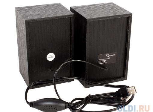 Колонки Gembird SPK-201, черный МДФ,2х2,5 Вт, регулятор громкости, USB