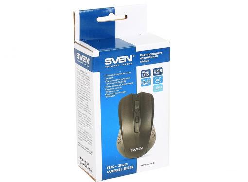 Беспроводная мышь SVEN RX-300 Wireless черная, BlueLED, 3+1(колесо прокрутки), 600/1000 dpi, симметричная