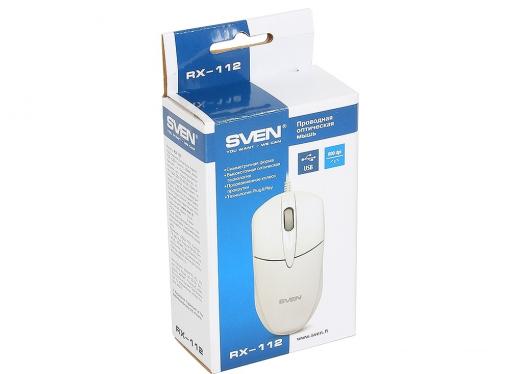 Мышь SVEN RX-112 USB белая, 2+1 клавиши, симметричная форма, коробка цвет