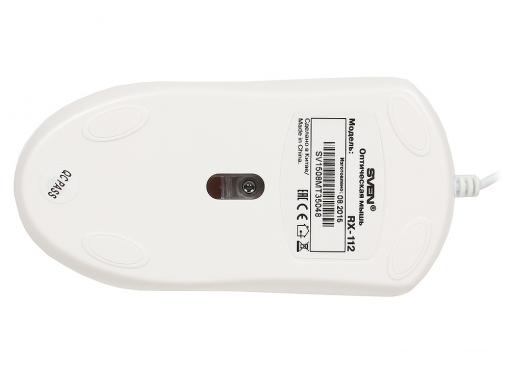 Мышь SVEN RX-112 USB белая, 2+1 клавиши, симметричная форма, коробка цвет
