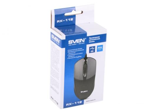 Мышь SVEN RX-112 USB серая, 2+1 клавиши, симметричная форма, коробка цвет