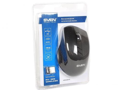 Беспроводная мышь SVEN RX-325 Wireless черная, 4 клавиши, эргономичная форма, блистер