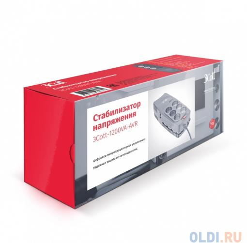 Стабилизатор напряжения 3Cott 1200VA-AVR 3*AVR + 3*Surge Protector, RJ-11/RJ-45