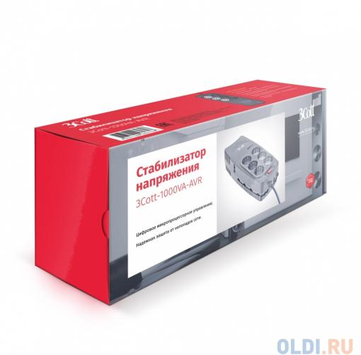Стабилизатор напряжения 3Cott 1000VA-AVR 3*AVR + 3*Surge Protector, RJ-11/RJ-45