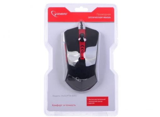 Мышь Gembird MUSOPTI8-809U, USB, черн./красн, soft touch, 2400dpi,4 кнопки + колесо-кнопка