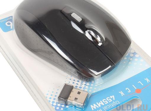 Мышь Oklick 455MW black optical (1600dpi) cordless USB (5but)