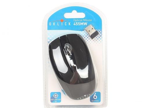 Мышь Oklick 455MW black optical (1600dpi) cordless USB (5but)