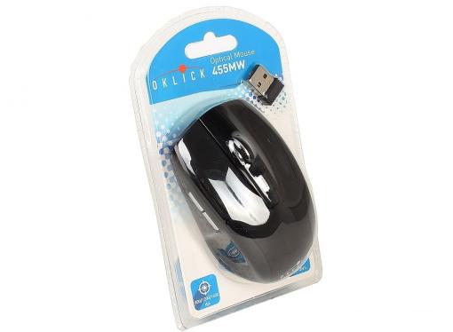 Мышь Oklick 455MW black optical (1600dpi) cordless USB (5but)
