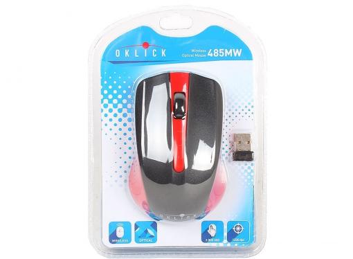Мышь Oklick 485MW black/red optical (1200dpi) cordless USB (2but)